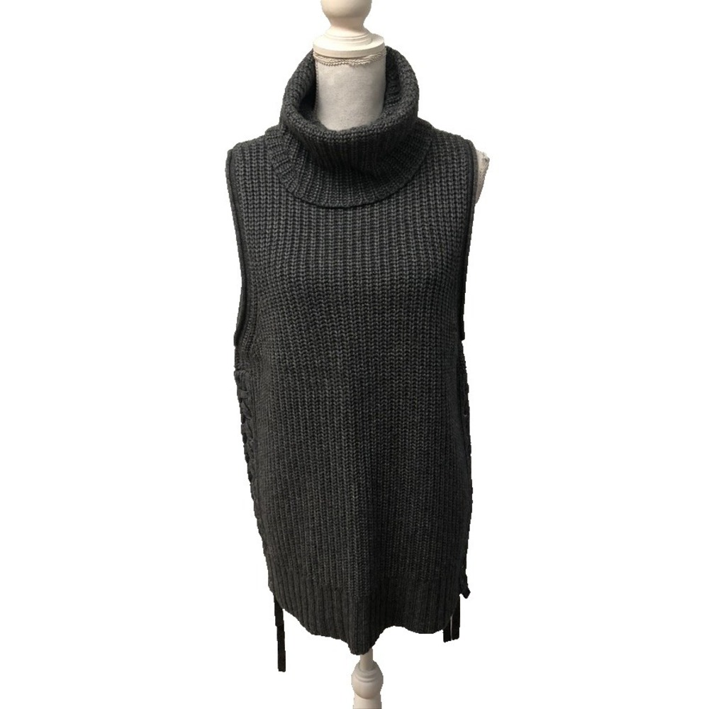 Autumn‎ Cashmere Sweater Jumper Womens Small Gray Knit Turtleneck Sleeveless